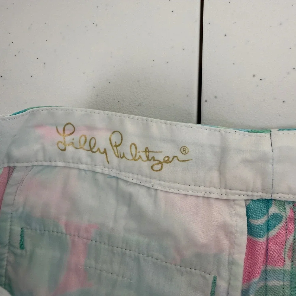 Lilly Pulitzer Buttercup‎ Shorts Scalloped Hem Pink Teal Print Womens Size 8 EUC